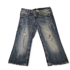 Y2K VIGOSS The Dublin Capri Jeans 9/10 Blue Embellished Rhinestone Bling Denim